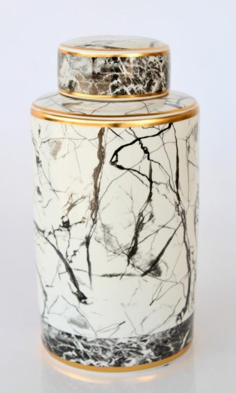 Marbled Black, White & Gold Jar With Lid